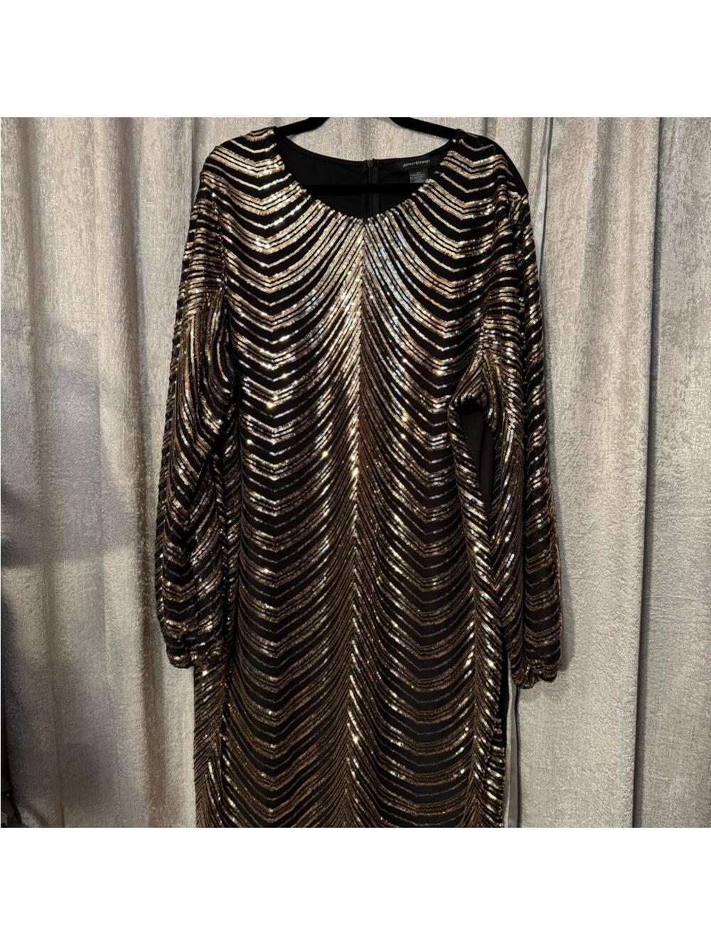Ashley Stewart Black and Gold Long Sleeve Dress - Picture 2 of 4